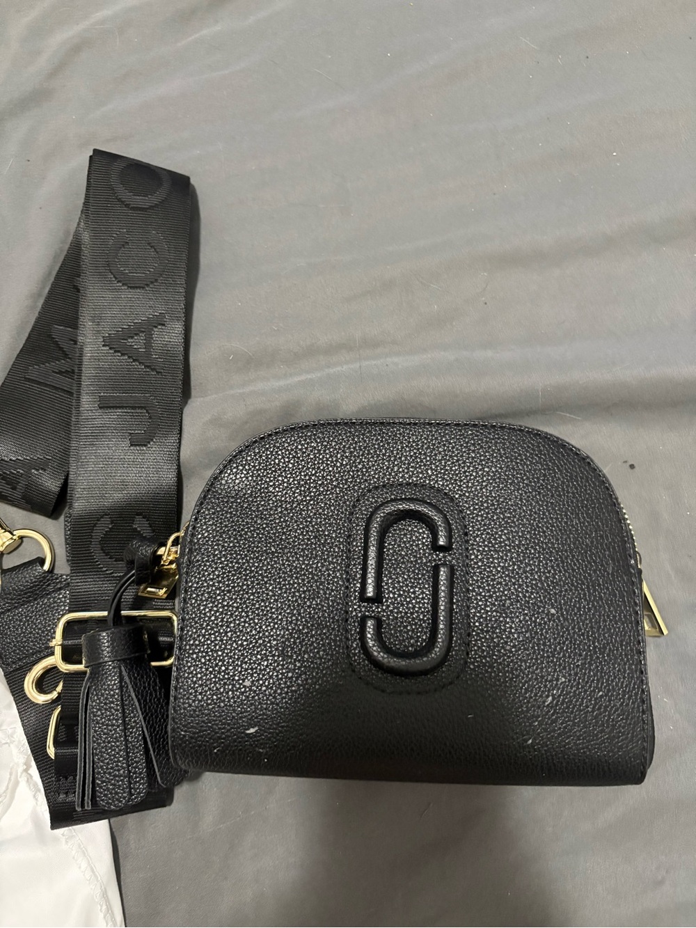 Black Pebbled Leather Crossbody with Logo Strap